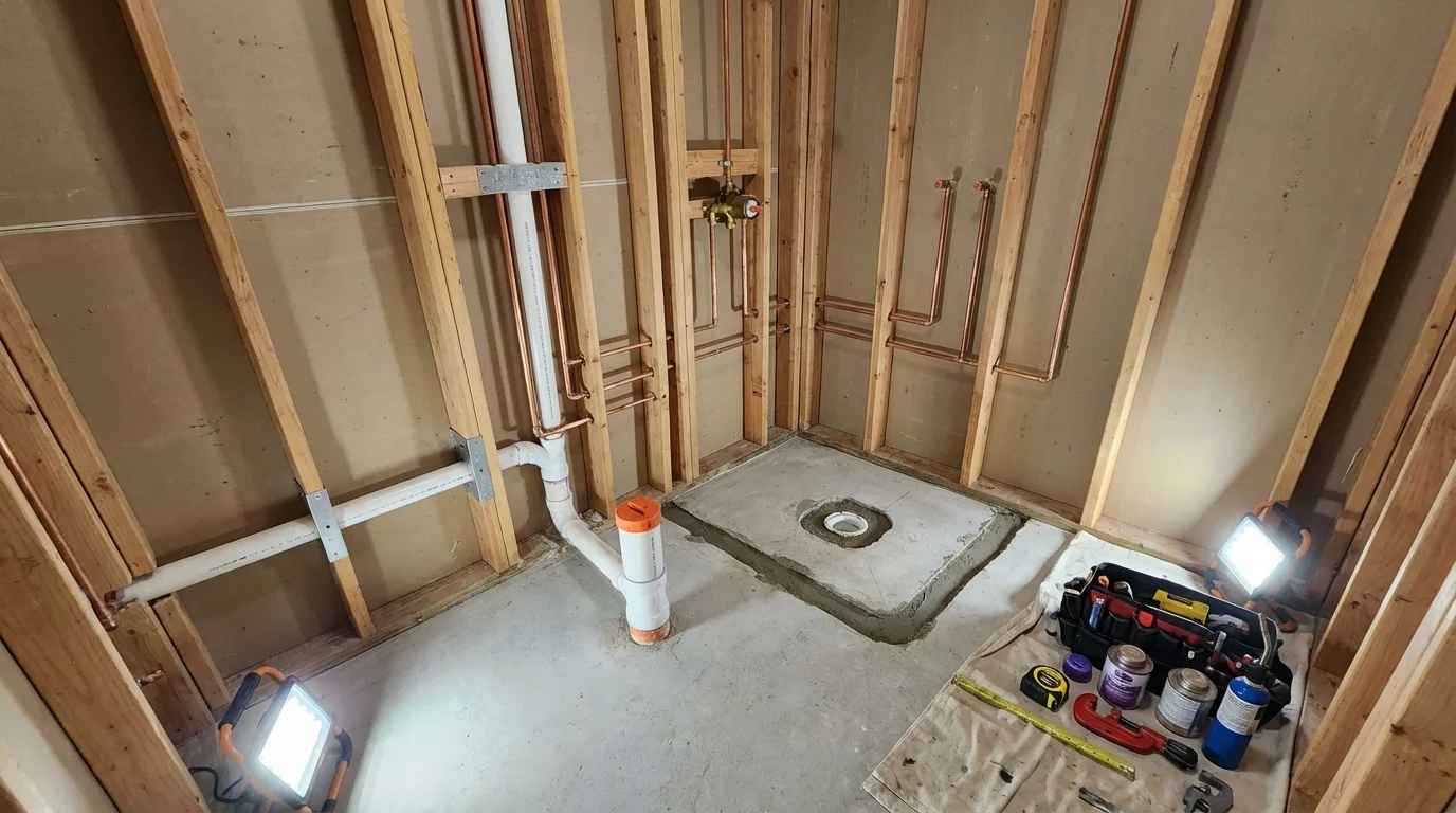 Bathroom rough-in plumbing during remodel by Johns Plumbing LLC in Allison Park
