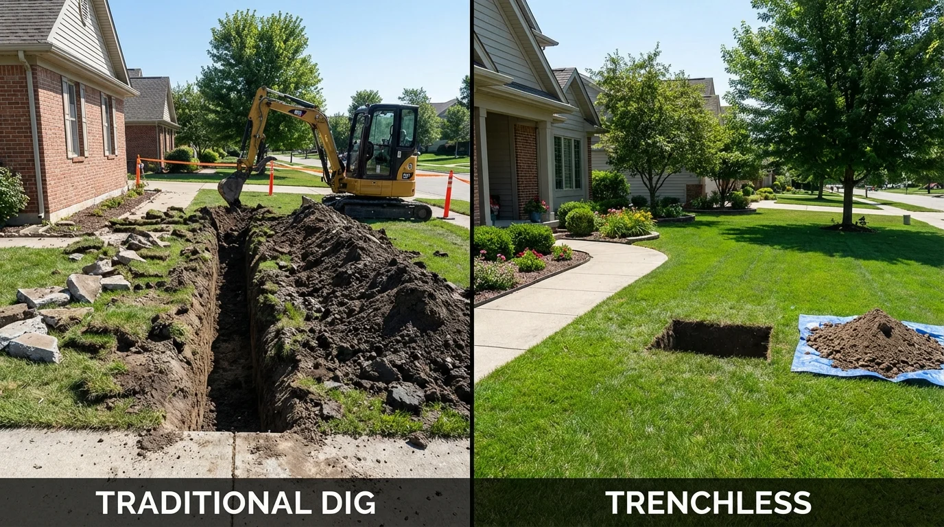 Trenchless sewer repair with minimal yard damage versus traditional excavation in Allison Park, PA